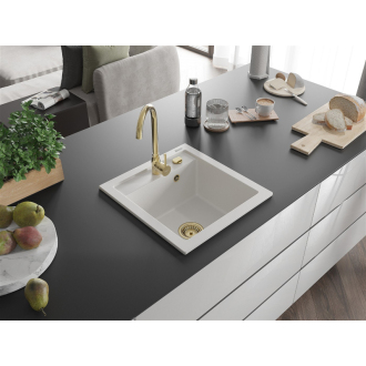 Mexen Vito 1miskový granitový drez 520 x 490 mm, biely, zlatý sifón - 6503521000-20-G
