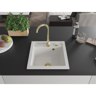 Mexen Vito 1miskový granitový drez 520 x 490 mm, biely, zlatý sifón - 6503521000-20-G