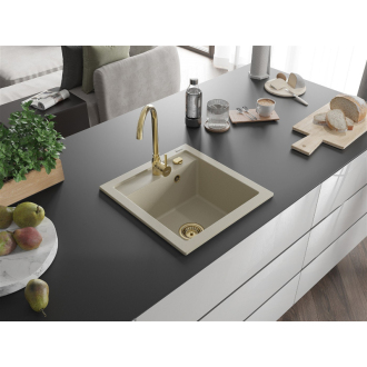 Mexen Vito 1miskový granitový drez 520 x 490 mm, béžový, zlatý sifón - 6503521000-69-G