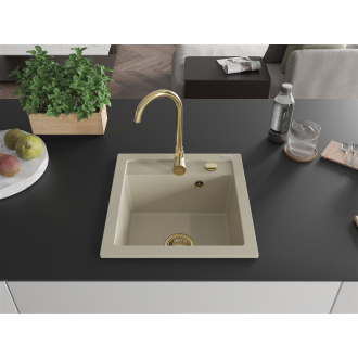 Mexen Vito 1miskový granitový drez 520 x 490 mm, béžový, zlatý sifón - 6503521000-69-G