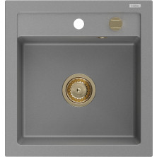 Mexen Vito 1miskový granitový drez 520 x 490 mm, sivý, zlatý sifón - 6503521000-71-G