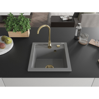 Mexen Vito 1miskový granitový drez 520 x 490 mm, sivý, zlatý sifón - 6503521000-71-G