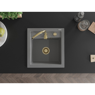 Mexen Vito 1miskový granitový drez 520 x 490 mm, sivý, zlatý sifón - 6503521000-71-G