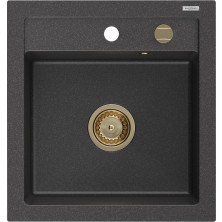 Mexen Vito 1miskový granitový drez 520 x 490 mm, melír čierny, zlatý sifón - 6503521000-76-G