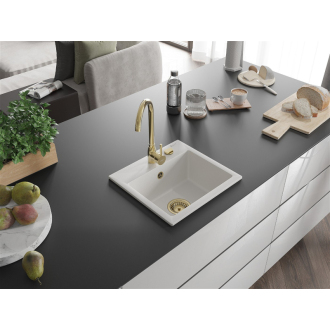 Mexen Milo 1miskový granitový drez 435 x 410 mm, biely, zlatý sifón - 6505441000-20-G