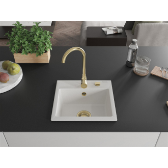 Mexen Milo 1miskový granitový drez 435 x 410 mm, biely, zlatý sifón - 6505441000-20-G