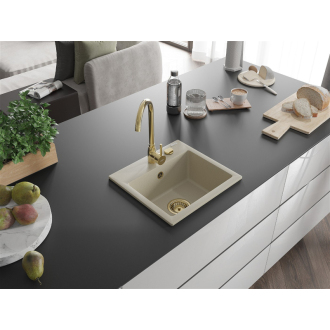 Mexen Milo 1miskový granitový drez 435 x 410 mm, béžový, zlatý sifón - 6505441000-69-G