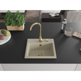 Mexen Milo 1miskový granitový drez 435 x 410 mm, béžový, zlatý sifón - 6505441000-69-G