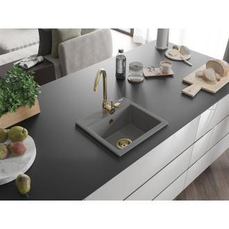 Mexen Milo 1miskový granitový drez 435 x 410 mm, sivý, zlatý sifón - 6505441000-71-G