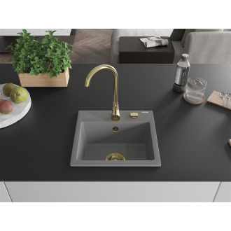 Mexen Milo 1miskový granitový drez 435 x 410 mm, sivý, zlatý sifón - 6505441000-71-G