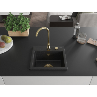 Mexen Milo 1miskový granitový drez 435 x 410 mm, čierna / strieborná metalíza, zlatý sifón - 6505441000-73-G