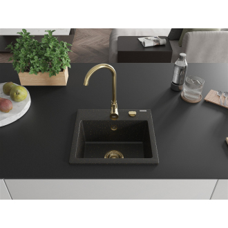 Mexen Milo 1miskový granitový drez 435 x 410 mm, čierna / zlatá metalíza, zlatý sifón - 6505441000-75-G