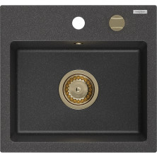 Mexen Milo 1miskový granitový drez 435 x 410 mm, melír čierny, zlatý sifón - 6505441000-76-G