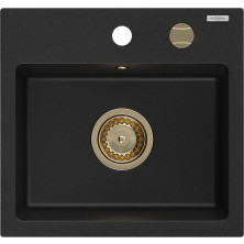 Mexen Milo 1-miskový granitový drez 435 x 410 mm, čierny, zlatý sifón - 6505441000-77-G