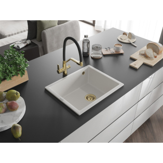 Mexen Pedro 1miskový granitový drez 560 x 460 mm, biely, zlatý sifón - 6508561000-20-G