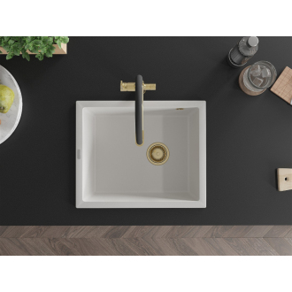 Mexen Pedro 1miskový granitový drez 560 x 460 mm, biely, zlatý sifón - 6508561000-20-G