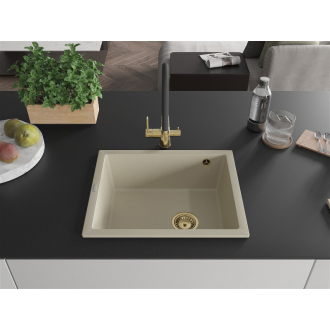 Mexen Pedro 1miskový granitový drez 560 x 460 mm, béžový, zlatý sifón - 6508561000-69-G