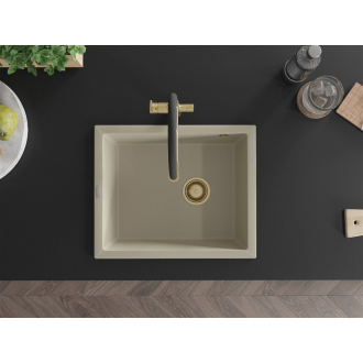 Mexen Pedro 1miskový granitový drez 560 x 460 mm, béžový, zlatý sifón - 6508561000-69-G