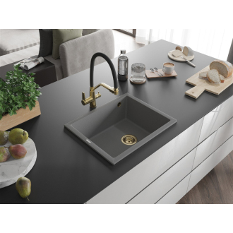 Mexen Pedro 1miskový granitový drez 560 x 460 mm, sivý, zlatý sifón - 6508561000-71-G