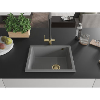 Mexen Pedro 1miskový granitový drez 560 x 460 mm, sivý, zlatý sifón - 6508561000-71-G