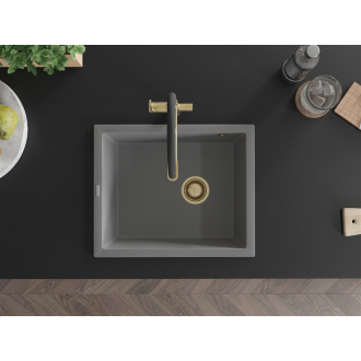 Mexen Pedro 1miskový granitový drez 560 x 460 mm, sivý, zlatý sifón - 6508561000-71-G