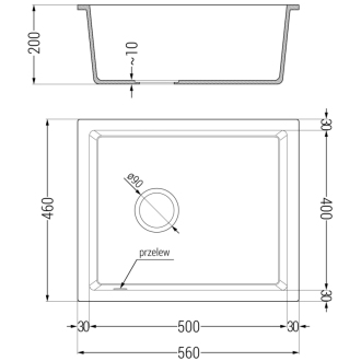 Mexen Pedro 1miskový granitový drez 560 x 460 mm, sivý, zlatý sifón - 6508561000-71-G