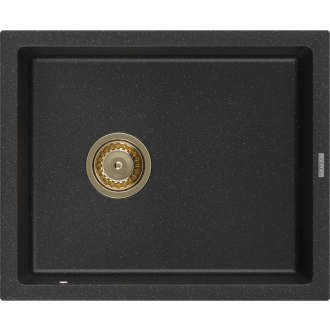 Mexen Pedro 1miskový granitový drez 560 x 460 mm, čierna / strieborná metalíza, zlatý sifón - 6508561000-73-G