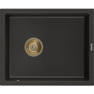 Mexen Pedro 1miskový granitový drez 560 x 460 mm, čierna / zlatá metalíza, zlatý sifón - 6508561000-75-G