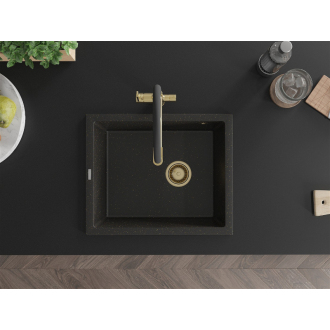 Mexen Pedro 1miskový granitový drez 560 x 460 mm, čierna / zlatá metalíza, zlatý sifón - 6508561000-75-G