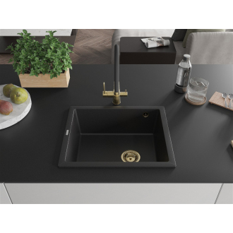 Mexen Pedro 1-miskový granitový drez 560 x 460 mm, čierny, zlatý sifón - 6508561000-77-G