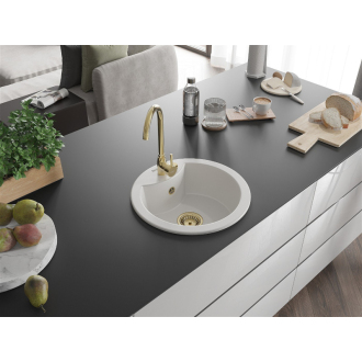 Mexen Diego 1miskový granitový drez 488 x 480 mm, biely, zlatý sifón - 6512481000-20-G