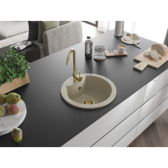 Mexen Diego 1miskový granitový drez 488 x 480 mm, béžový, zlatý sifón - 6512481000-69-G