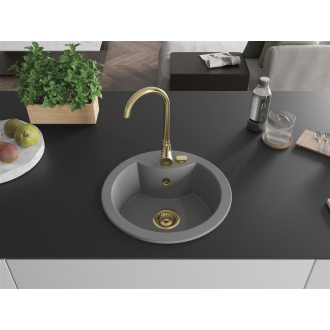 Mexen Diego 1miskový granitový drez 488 x 480 mm, sivý, zlatý sifón - 6512481000-71-G