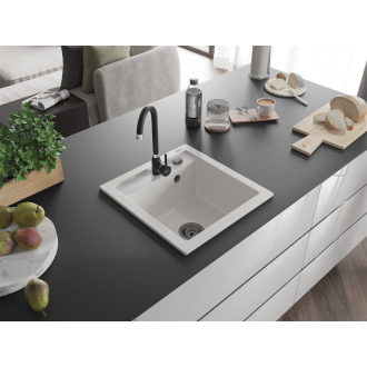 Mexen Vito 1miskový granitový drez 520 x 490 mm, biely, čierny sifón - 6503521000-20-B