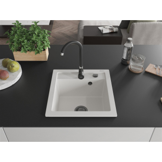 Mexen Vito 1miskový granitový drez 520 x 490 mm, biely, čierny sifón - 6503521000-20-B