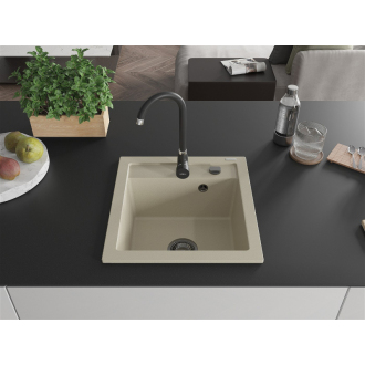 Mexen Vito 1miskový granitový drez 520 x 490 mm, béžový, čierny sifón - 6503521000-69-B