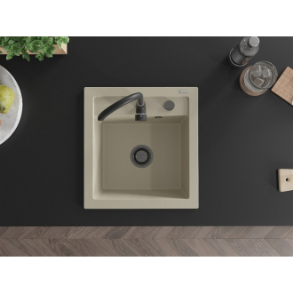 Mexen Vito 1miskový granitový drez 520 x 490 mm, béžový, čierny sifón - 6503521000-69-B