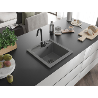 Mexen Vito 1miskový granitový drez 520 x 490 mm, sivý, čierny sifón - 6503521000-71-B