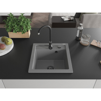 Mexen Vito 1miskový granitový drez 520 x 490 mm, sivý, čierny sifón - 6503521000-71-B