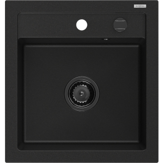 Mexen Vito 1miskový granitový drez 520 x 490 mm, čierny, čierny sifón - 6503521000-77-B
