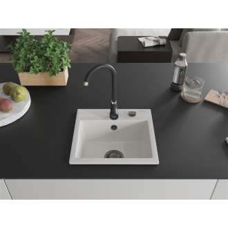 Mexen Milo 1miskový granitový drez 435 x 410 mm, biely, čierny sifón - 6505441000-20-B