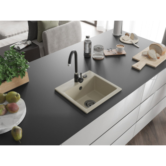 Mexen Milo 1miskový granitový drez 435 x 410 mm, béžový, čierny sifón - 6505441000-69-B