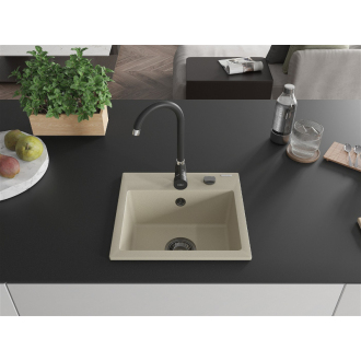 Mexen Milo 1miskový granitový drez 435 x 410 mm, béžový, čierny sifón - 6505441000-69-B