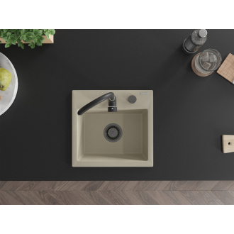Mexen Milo 1miskový granitový drez 435 x 410 mm, béžový, čierny sifón - 6505441000-69-B