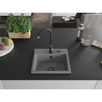 Mexen Milo 1miskový granitový drez 435 x 410 mm, sivý, čierny sifón - 6505441000-71-B
