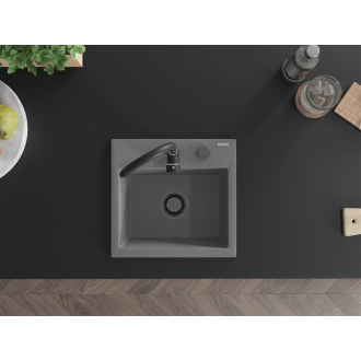 Mexen Milo 1miskový granitový drez 435 x 410 mm, sivý, čierny sifón - 6505441000-71-B