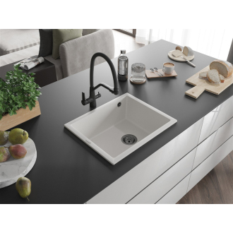 Mexen Pedro 1miskový granitový drez 560 x 460 mm, biely, čierny sifón - 6508561000-20-B