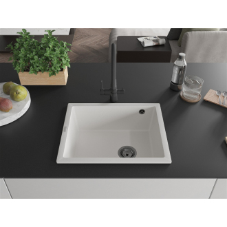 Mexen Pedro 1miskový granitový drez 560 x 460 mm, biely, čierny sifón - 6508561000-20-B