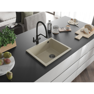 Mexen Pedro 1miskový granitový drez 560 x 460 mm, béžový, čierny sifón - 6508561000-69-B