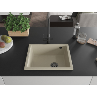 Mexen Pedro 1miskový granitový drez 560 x 460 mm, béžový, čierny sifón - 6508561000-69-B